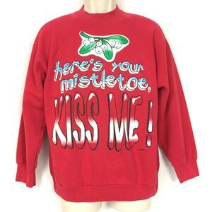 Vintage Christmas Sweater Mens Large Mistletoe Kiss Me Funny Party 90s Y2K